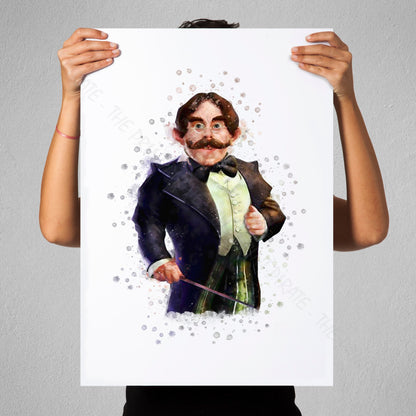 Wizarding World 'PROFESSOR FLITWICK' Hogwarts Harry Potter / Fantastic Beasts Watercolour Splash Wall Art Print