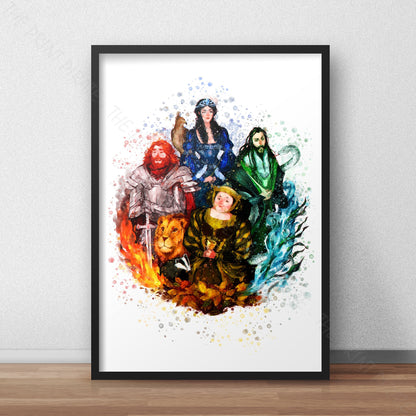 Wizarding World 'HOGWARTS FOUNDERS' Hogwarts Harry Potter / Fantastic Beasts Watercolour Splash Wall Art Print