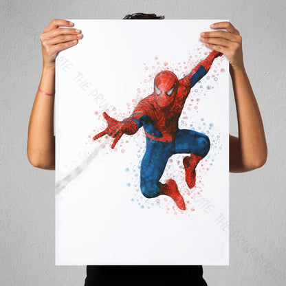 Superhero 'SPIDERMAN' Shooting No.3 Marvel Watercolour Splash Wall Art Print