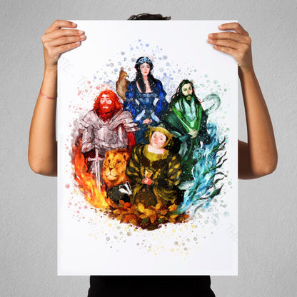 Wizarding World 'HOGWARTS FOUNDERS' Hogwarts Harry Potter / Fantastic Beasts Watercolour Splash Wall Art Print