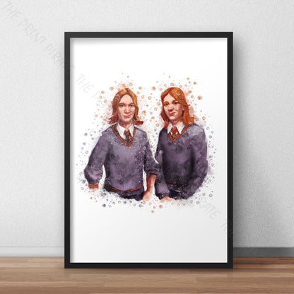 Wizarding World 'FRED AND GEORGE' Hogwarts Harry Potter / Fantastic Beasts Watercolour Splash Wall Art Print