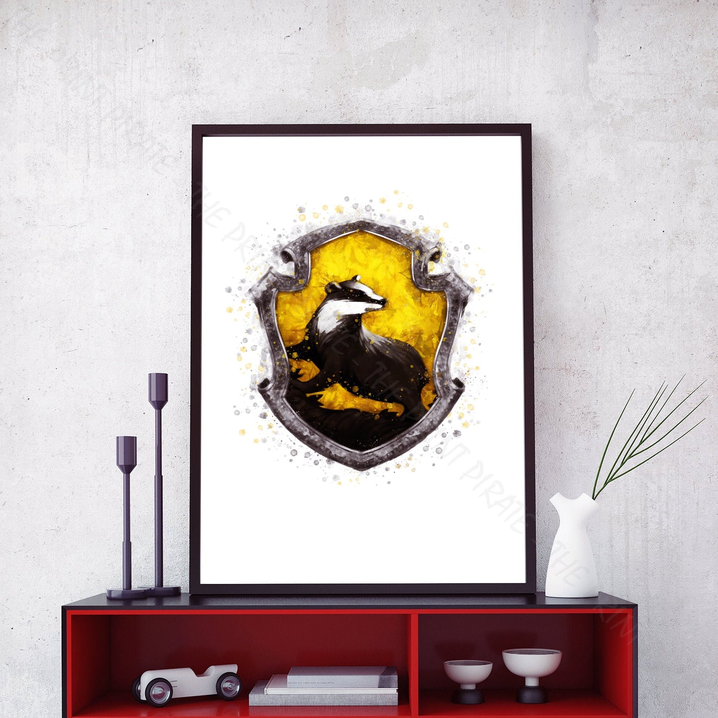 Wizarding World 'HUFFLEPUFF CREST' Hogwarts Harry Potter / Fantastic Beasts Watercolour Splash Wall Art Print