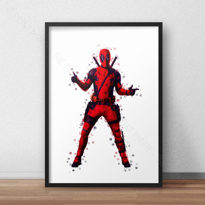 Superhero 'DEADPOOL' Marvel Watercolour Splash Wall Art Print