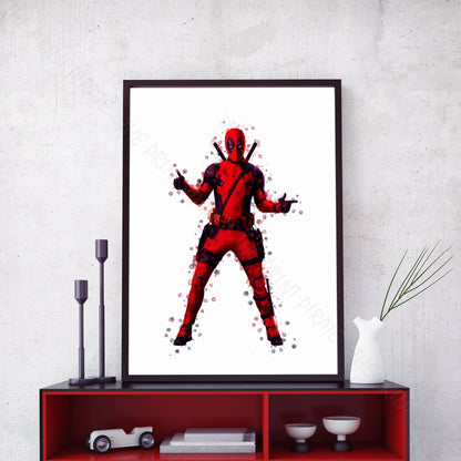 Superhero 'DEADPOOL' Marvel Watercolour Splash Wall Art Print