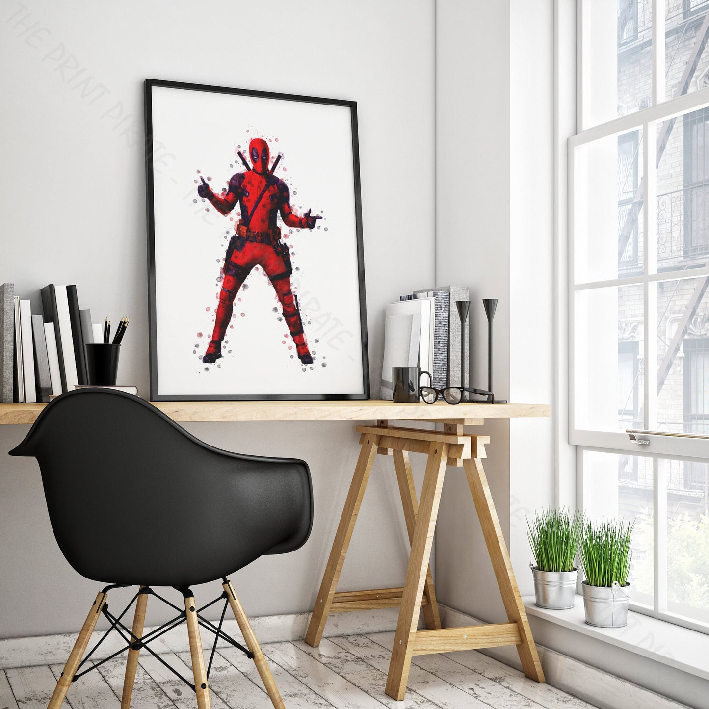 Superhero 'DEADPOOL' Marvel Watercolour Splash Wall Art Print