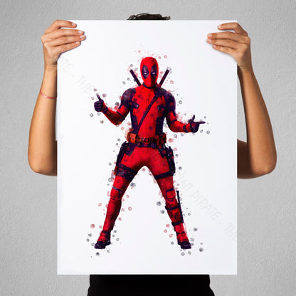 Superhero 'DEADPOOL' Marvel Watercolour Splash Wall Art Print