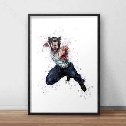 Superhero 'WOLVERINE' Marvel Watercolour Splash Wall Art Print