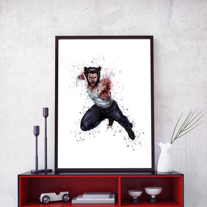 Superhero 'WOLVERINE' Marvel Watercolour Splash Wall Art Print