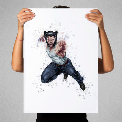 Superhero 'WOLVERINE' Marvel Watercolour Splash Wall Art Print