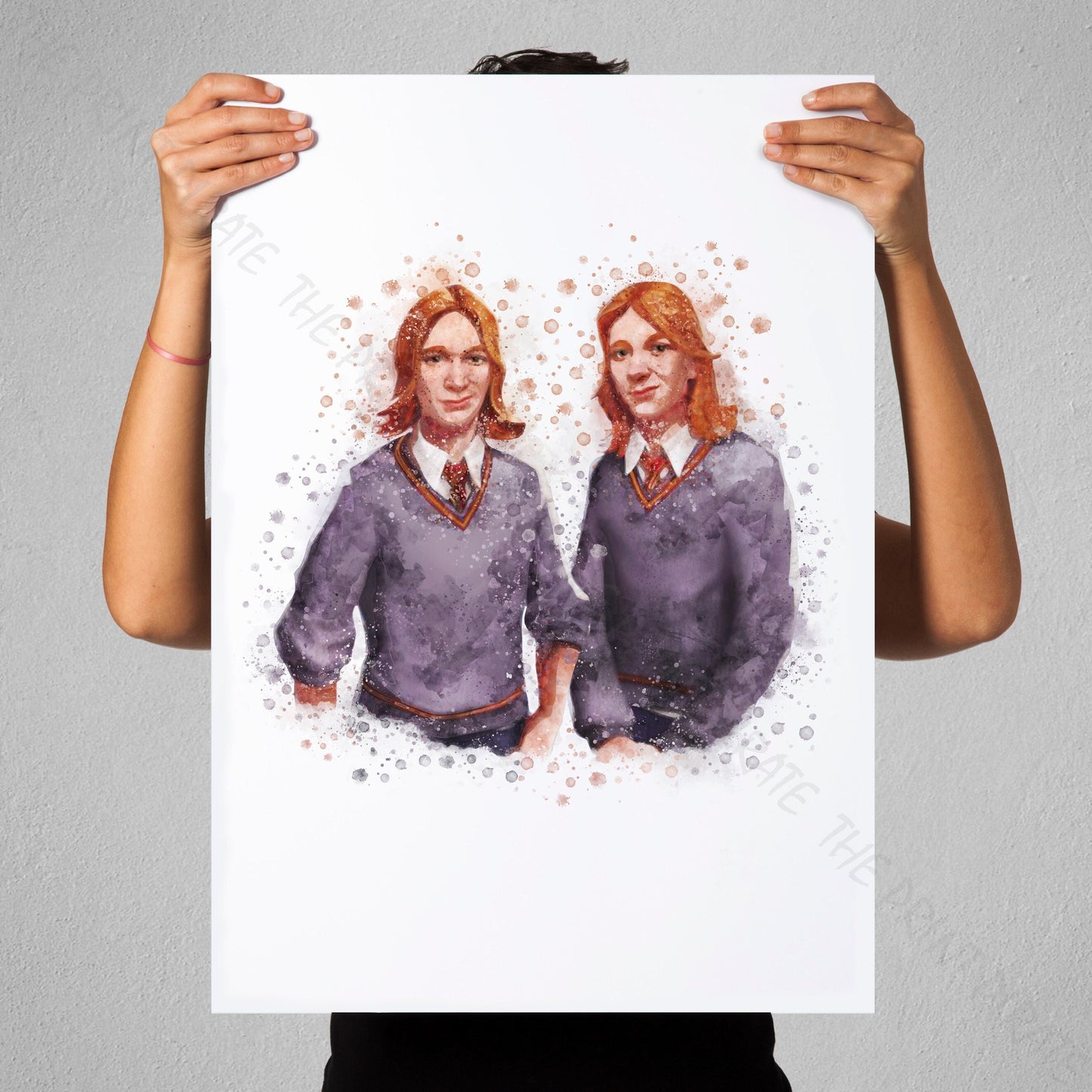 Wizarding World 'FRED AND GEORGE' Hogwarts Harry Potter / Fantastic Beasts Watercolour Splash Wall Art Print