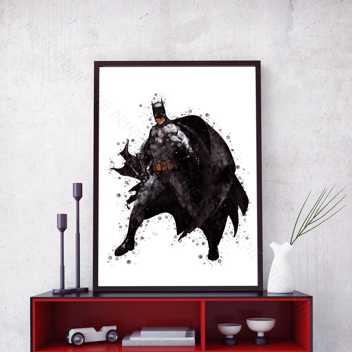 Superhero 'BATMAN' DC Watercolour Splash Wall Art Print