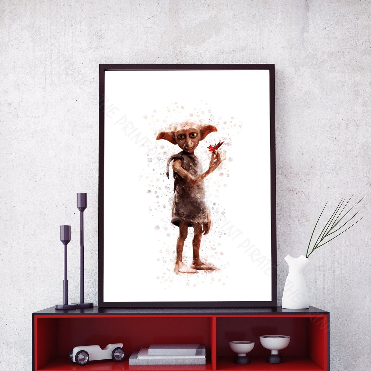 Wizarding World 'HOUSE ELF DOBBY' Hogwarts Harry Potter / Fantastic Beasts Watercolour Splash Wall Art Print