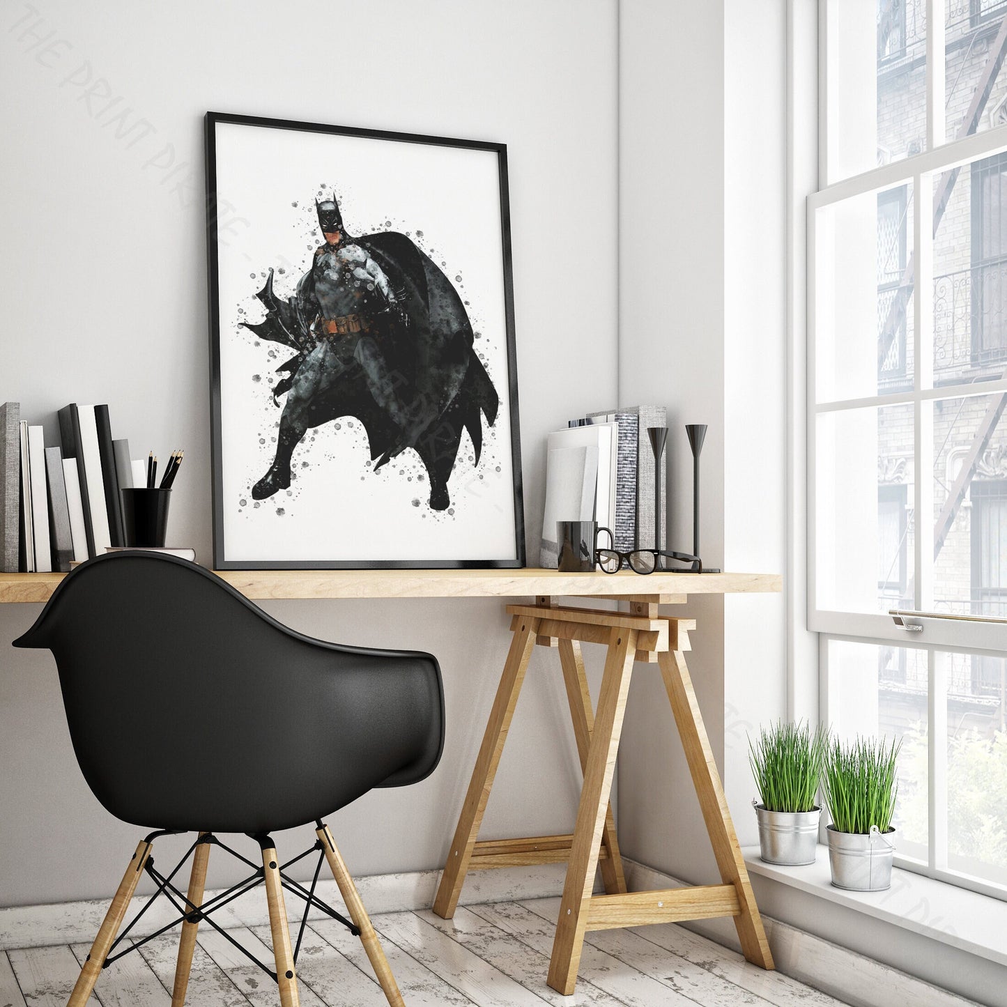 Superhero 'BATMAN' DC Watercolour Splash Wall Art Print