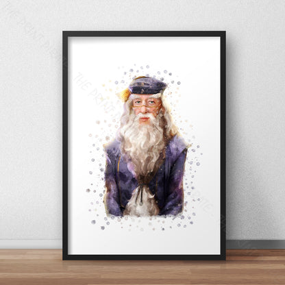 Wizarding World 'ALBUS DUMBLEDORE' Hogwarts Harry Potter / Fantastic Beasts Watercolour Splash Wall Art Print