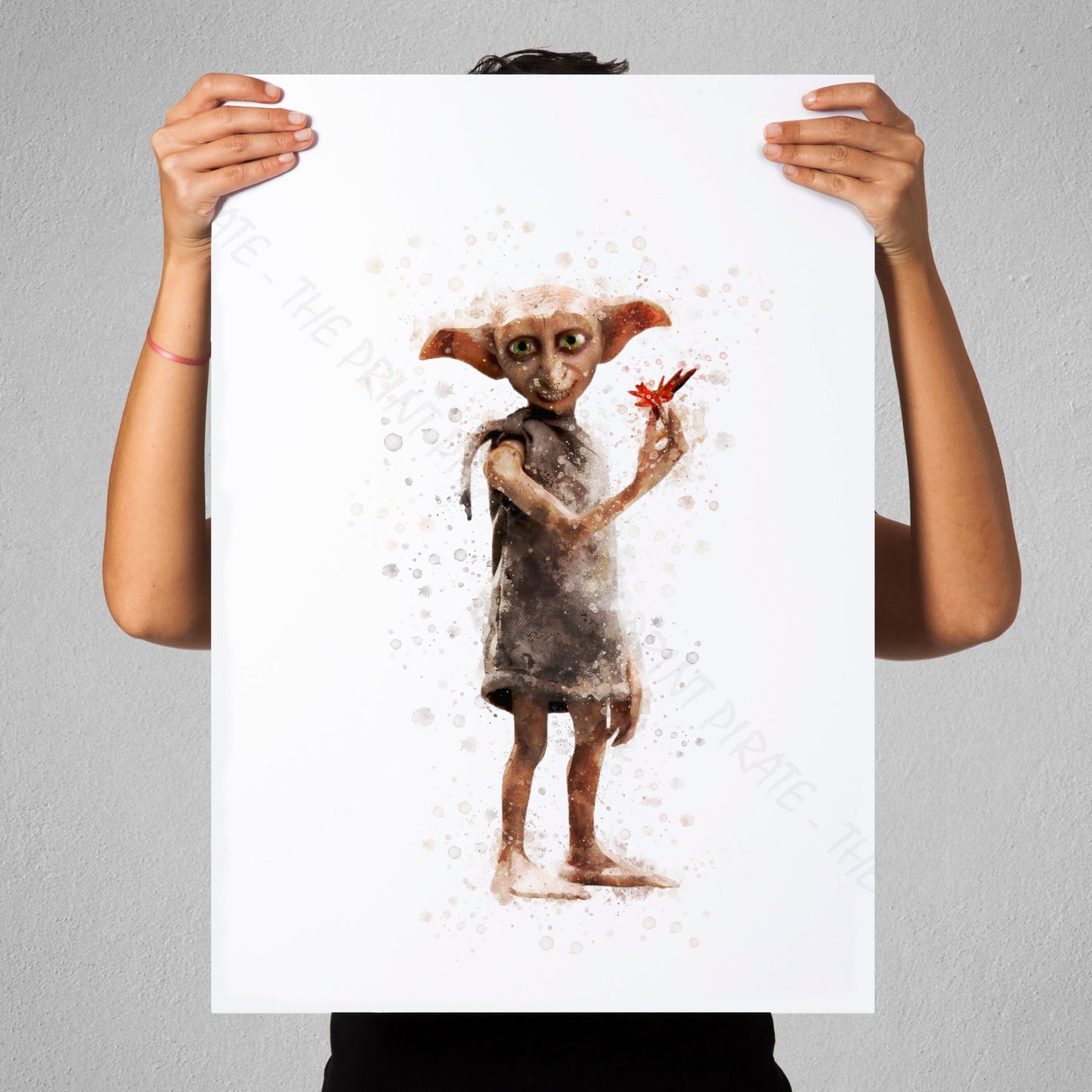 Wizarding World 'HOUSE ELF DOBBY' Hogwarts Harry Potter / Fantastic Beasts Watercolour Splash Wall Art Print