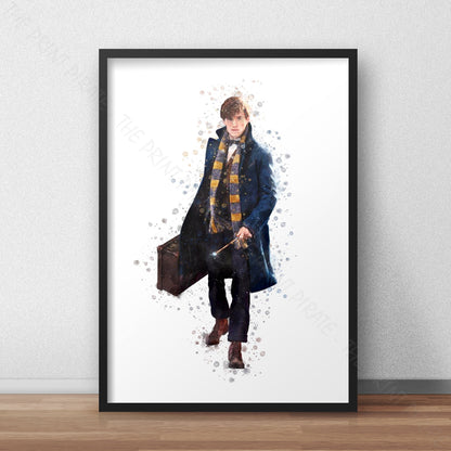 Wizarding World 'NEWT SCAMANDER' Hogwarts Harry Potter / Fantastic Beasts Watercolour Splash Wall Art Print