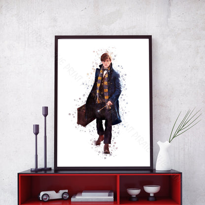 Wizarding World 'NEWT SCAMANDER' Hogwarts Harry Potter / Fantastic Beasts Watercolour Splash Wall Art Print