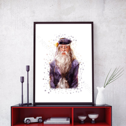 Wizarding World 'ALBUS DUMBLEDORE' Hogwarts Harry Potter / Fantastic Beasts Watercolour Splash Wall Art Print