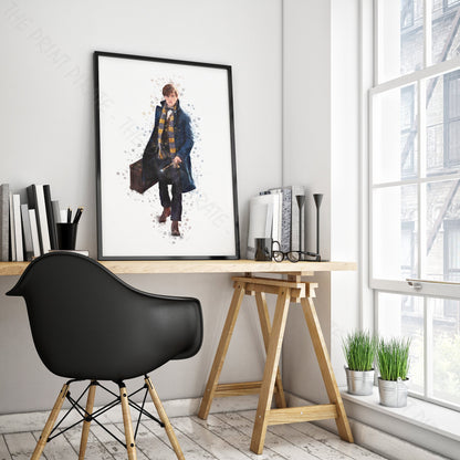 Wizarding World 'NEWT SCAMANDER' Hogwarts Harry Potter / Fantastic Beasts Watercolour Splash Wall Art Print