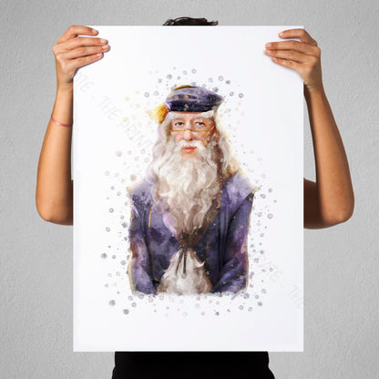 Wizarding World 'ALBUS DUMBLEDORE' Hogwarts Harry Potter / Fantastic Beasts Watercolour Splash Wall Art Print