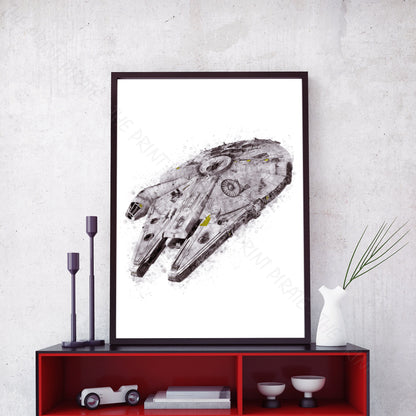 Star Wars 'MILLENNIUM FALCON' Watercolour Splash Wall Art Print