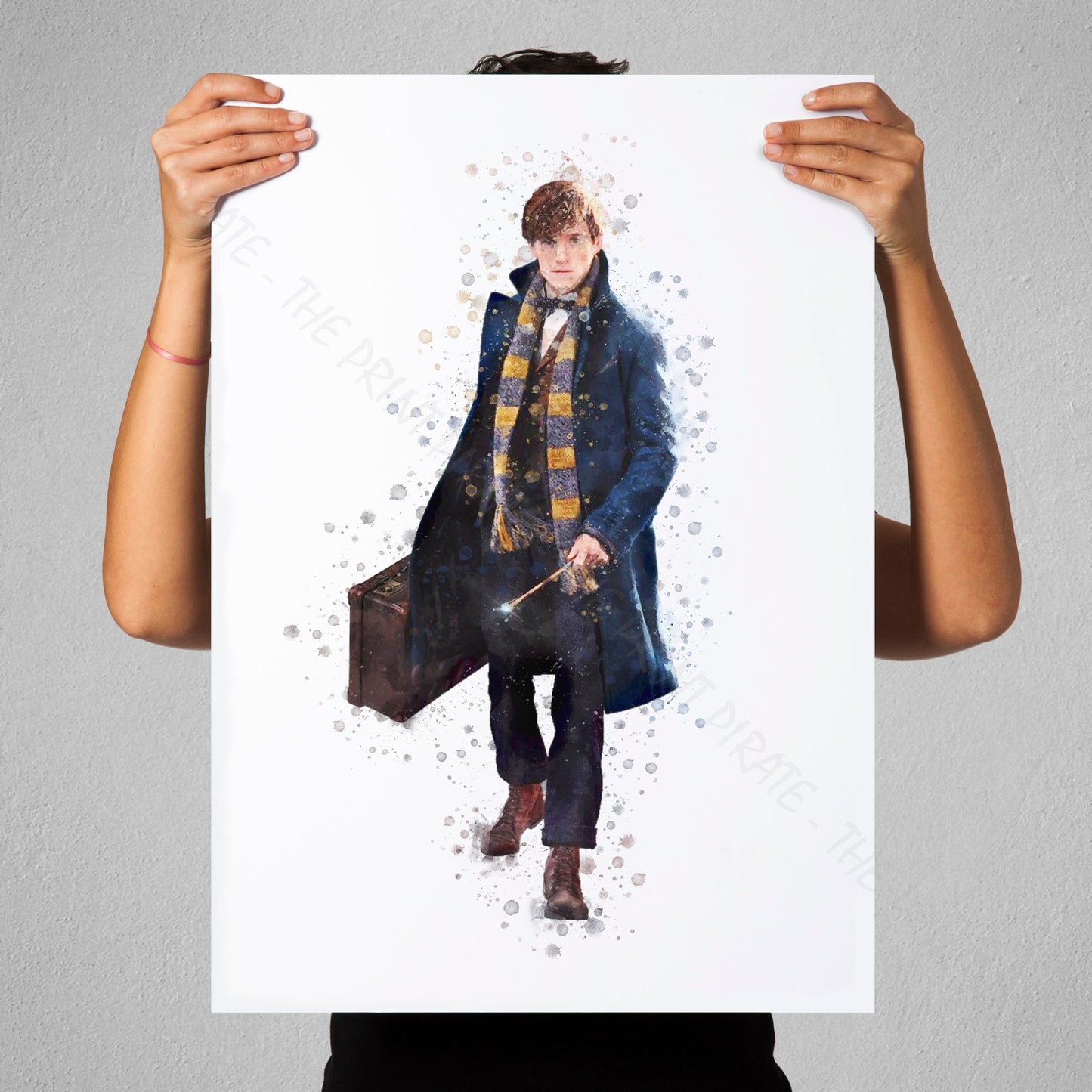 Wizarding World 'NEWT SCAMANDER' Hogwarts Harry Potter / Fantastic Beasts Watercolour Splash Wall Art Print