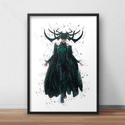 SuperVillain 'HELA' Marvel Watercolour Splash Wall Art Print