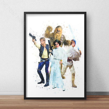 Star Wars 'HANS, LEIA, LUKE AND CHEWBACCA' Watercolour Splash Wall Art Print