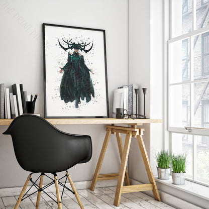 SuperVillain 'HELA' Marvel Watercolour Splash Wall Art Print