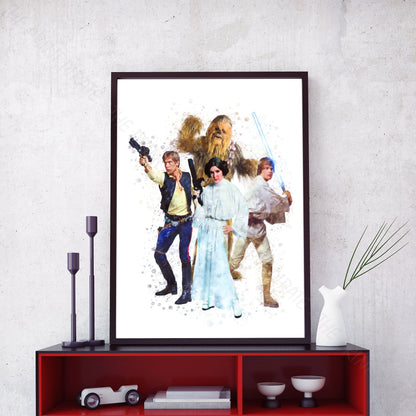 Star Wars 'HANS, LEIA, LUKE AND CHEWBACCA' Watercolour Splash Wall Art Print