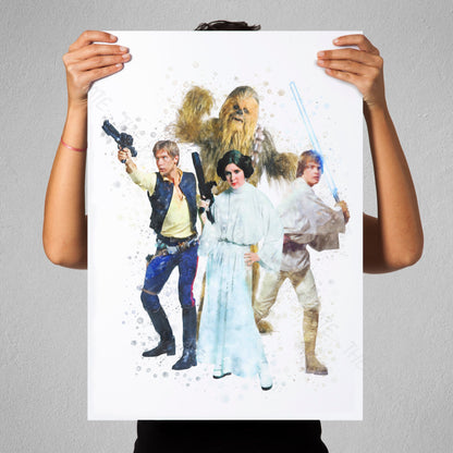 Star Wars 'HANS, LEIA, LUKE AND CHEWBACCA' Watercolour Splash Wall Art Print