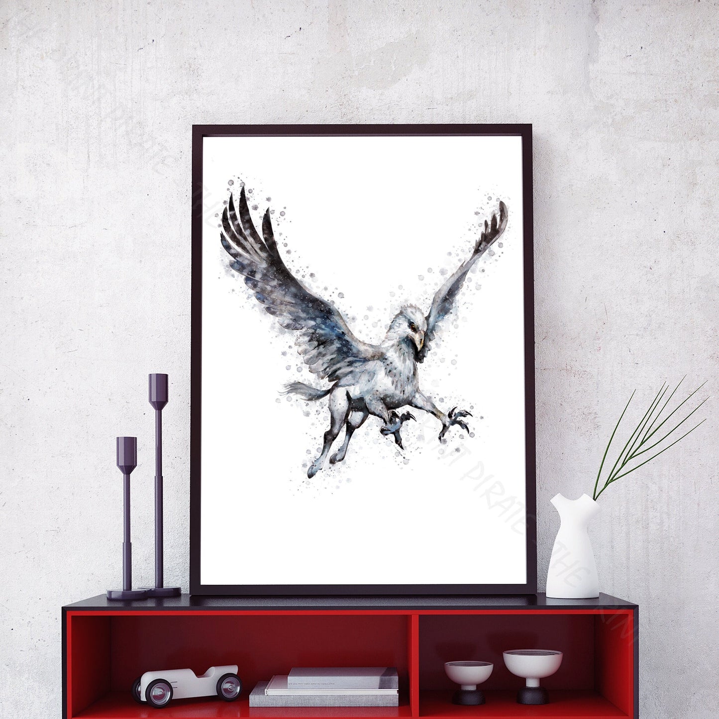 Wizarding World 'HIPPOGRIFF / BUCKBEAK' Hogwarts Harry Potter / Fantastic Beasts Watercolour Splash Wall Art Print