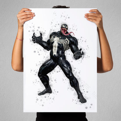 SuperVillain 'VENOM' Marvel Watercolour Splash Wall Art Print