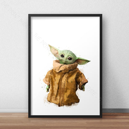 Star Wars 'BABY YODA / GROGU' Watercolour Splash Wall Art Print