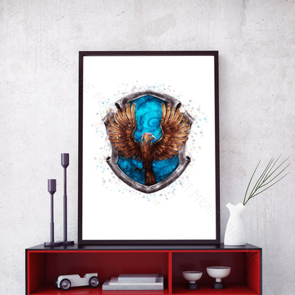 Wizarding World 'RAVENCLAW CREST' Hogwarts Harry Potter / Fantastic Beasts Watercolour Splash Wall Art Print