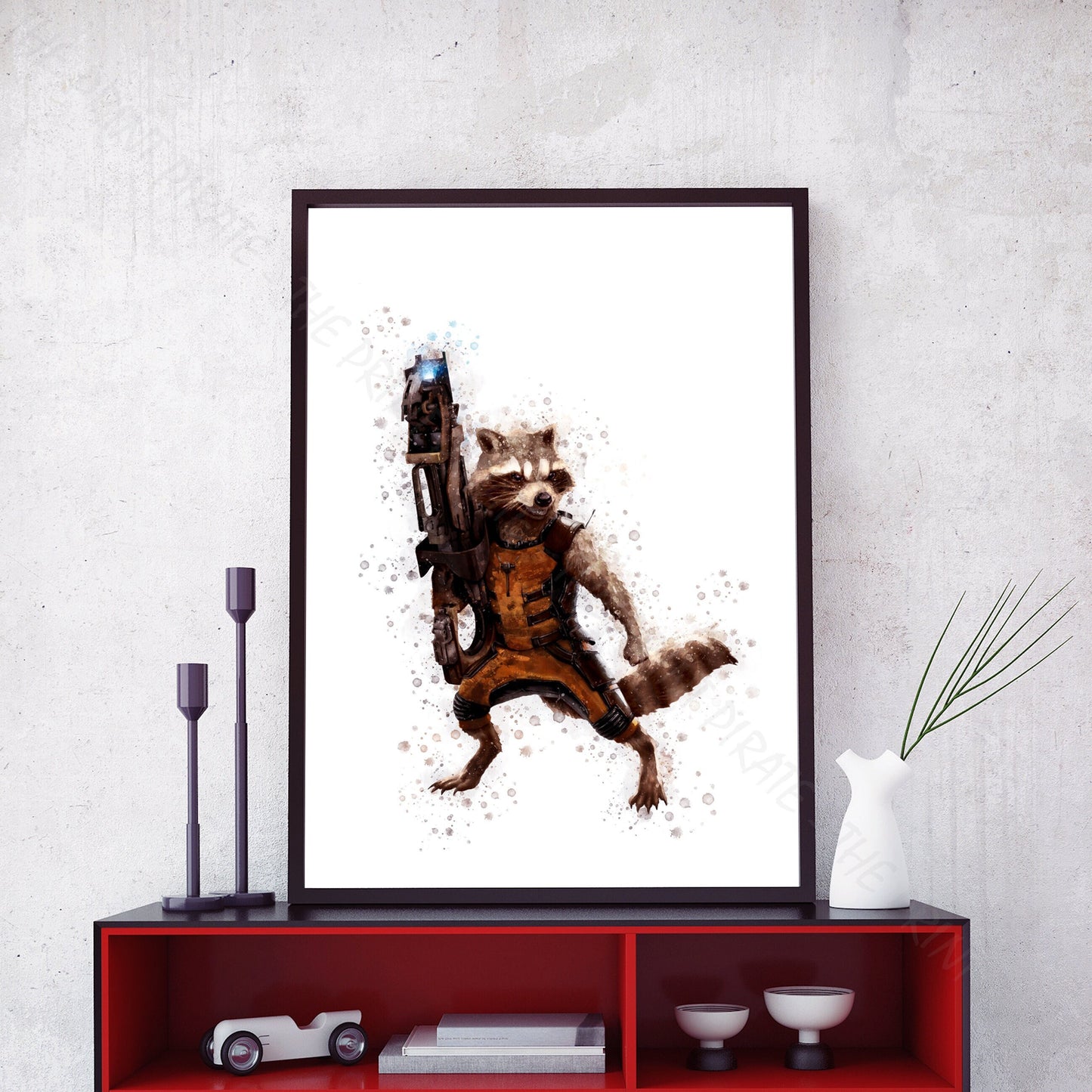 Superhero 'ROCKET RACOON' Marvel Watercolour Splash Wall Art Print