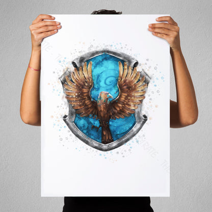 Wizarding World 'RAVENCLAW CREST' Hogwarts Harry Potter / Fantastic Beasts Watercolour Splash Wall Art Print