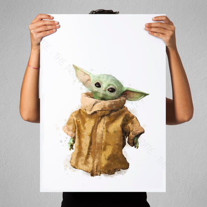 Star Wars 'BABY YODA / GROGU' Watercolour Splash Wall Art Print