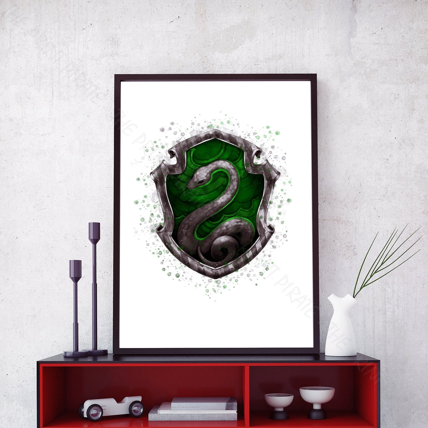 Wizarding World 'SLYTHERIN CREST' Hogwarts Harry Potter / Fantastic Beasts Watercolour Splash Wall Art Print