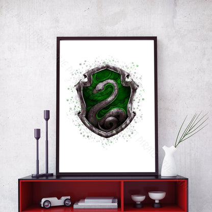 Wizarding World 'SLYTHERIN CREST' Hogwarts Harry Potter / Fantastic Beasts Watercolour Splash Wall Art Print