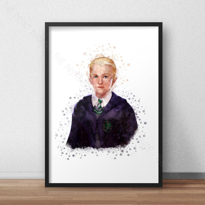 Wizarding World 'DRACO MALFOY' Hogwarts Harry Potter / Fantastic Beasts Watercolour Splash Wall Art Print