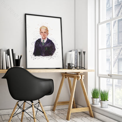 Wizarding World 'DRACO MALFOY' Hogwarts Harry Potter / Fantastic Beasts Watercolour Splash Wall Art Print