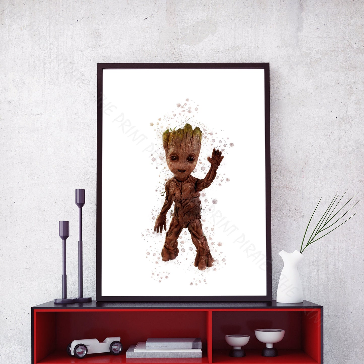 Superhero 'BABY GROOT' Marvel Watercolour Splash Wall Art Print