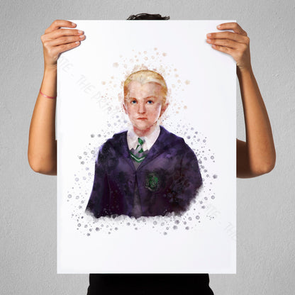 Wizarding World 'DRACO MALFOY' Hogwarts Harry Potter / Fantastic Beasts Watercolour Splash Wall Art Print