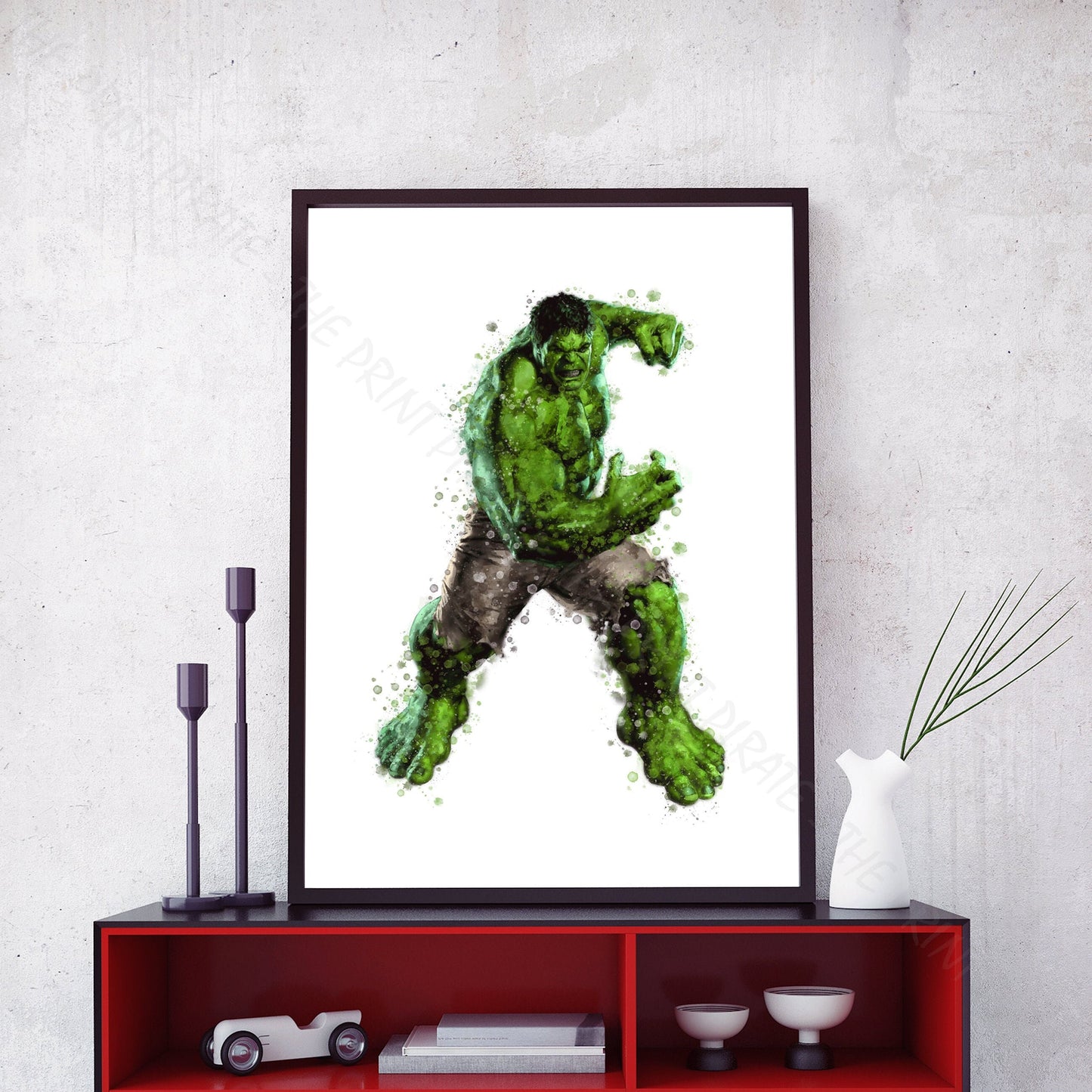 Superhero 'THE HULK' Marvel Watercolour Splash Wall Art Print