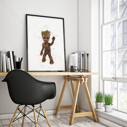 Superhero 'BABY GROOT' Marvel Watercolour Splash Wall Art Print