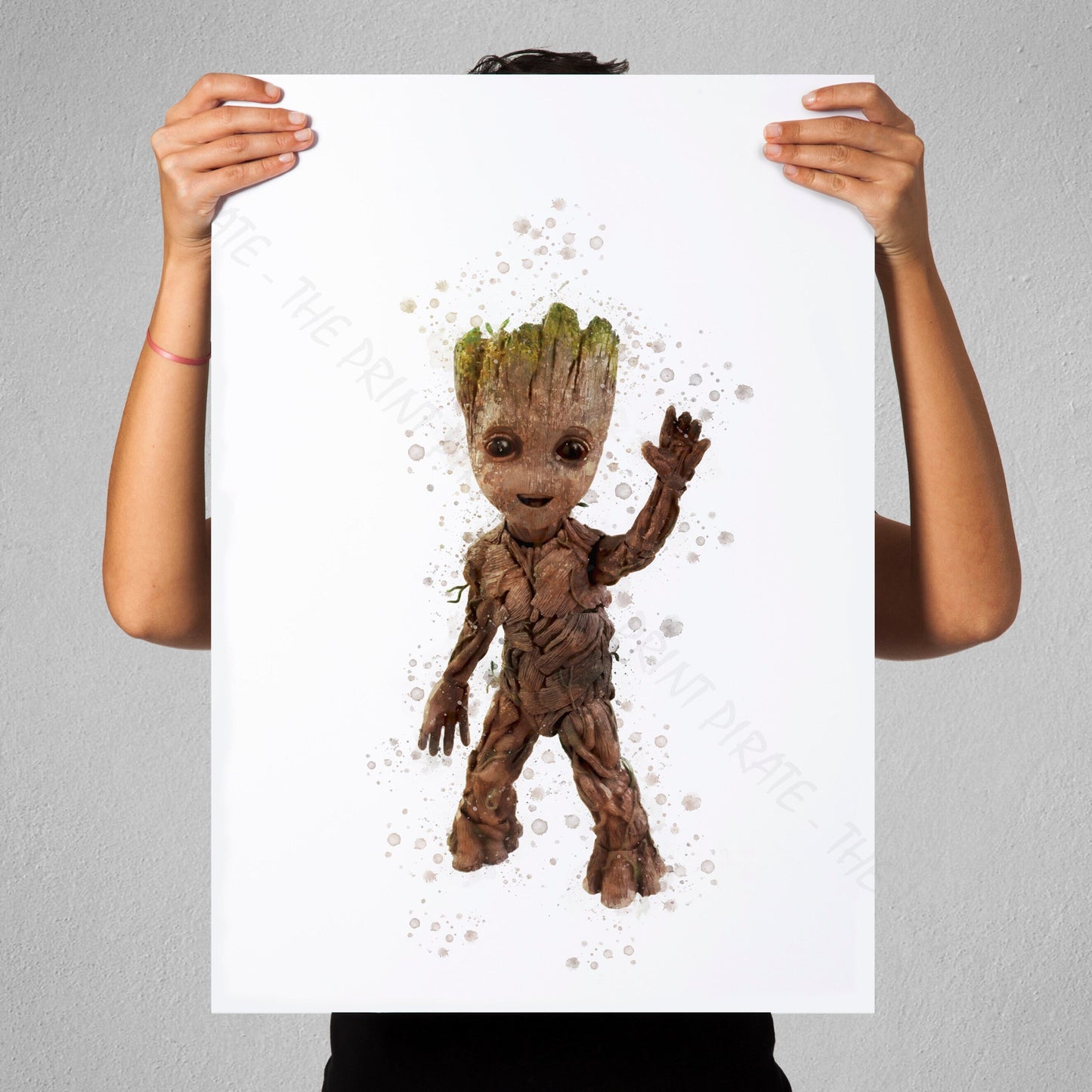 Superhero 'BABY GROOT' Marvel Watercolour Splash Wall Art Print