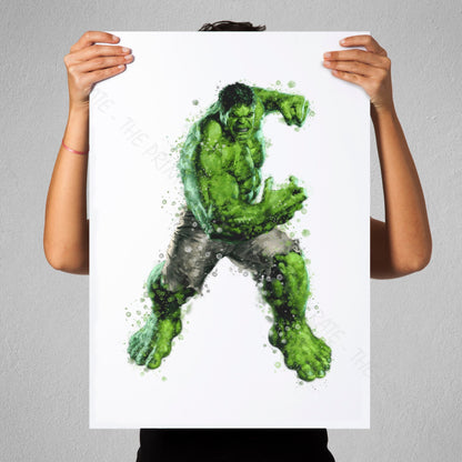 Superhero 'THE HULK' Marvel Watercolour Splash Wall Art Print