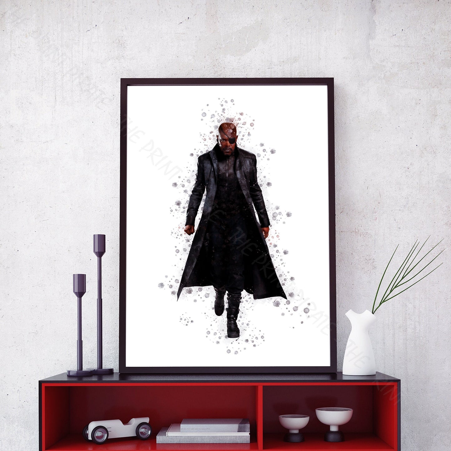 Superhero 'NICK FURY' Marvel Watercolour Splash Wall Art Print