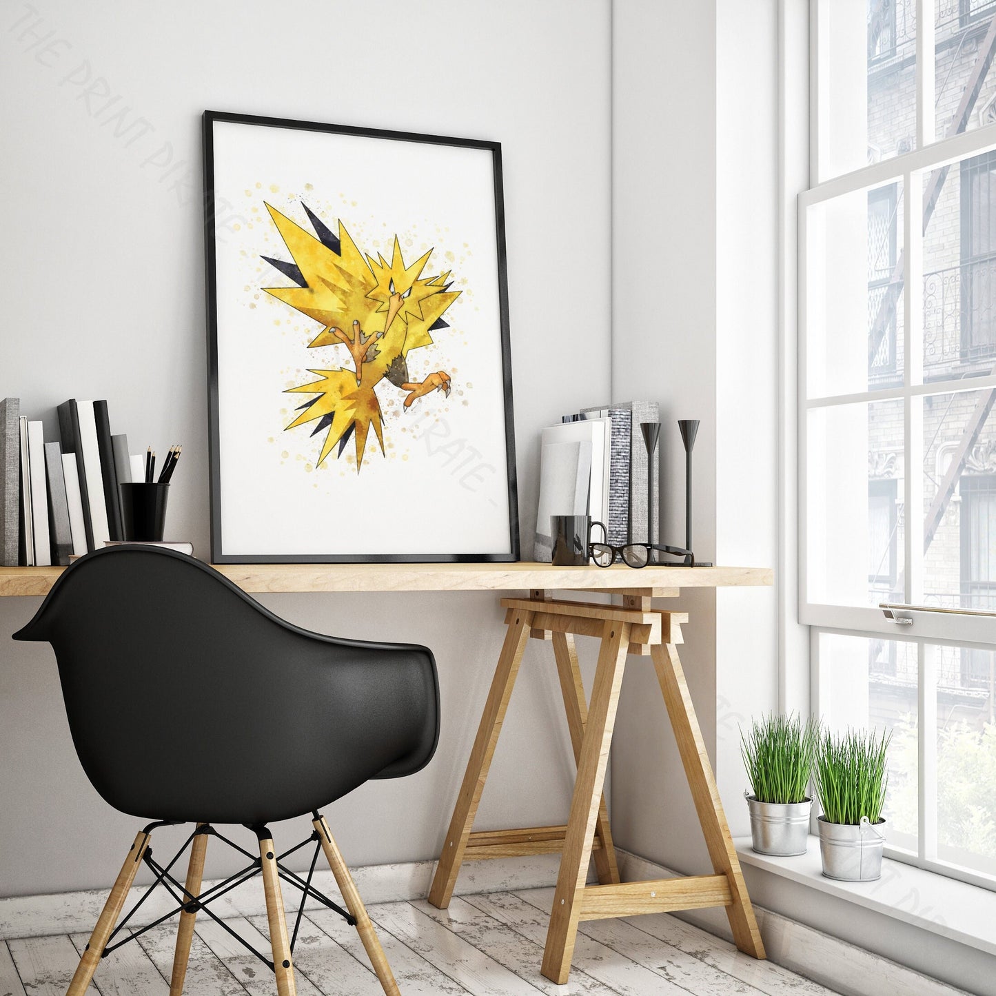 Pokemon 'ZAPDOS' Watercolour Splash Wall Art Print